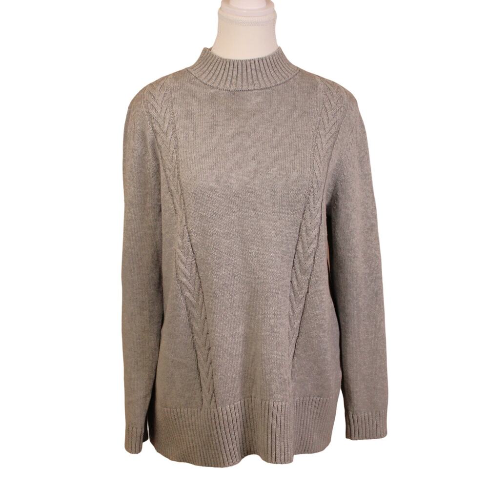 Women's Karen Scott Cable Knit, Mock Neck Sweater, Gray sz L